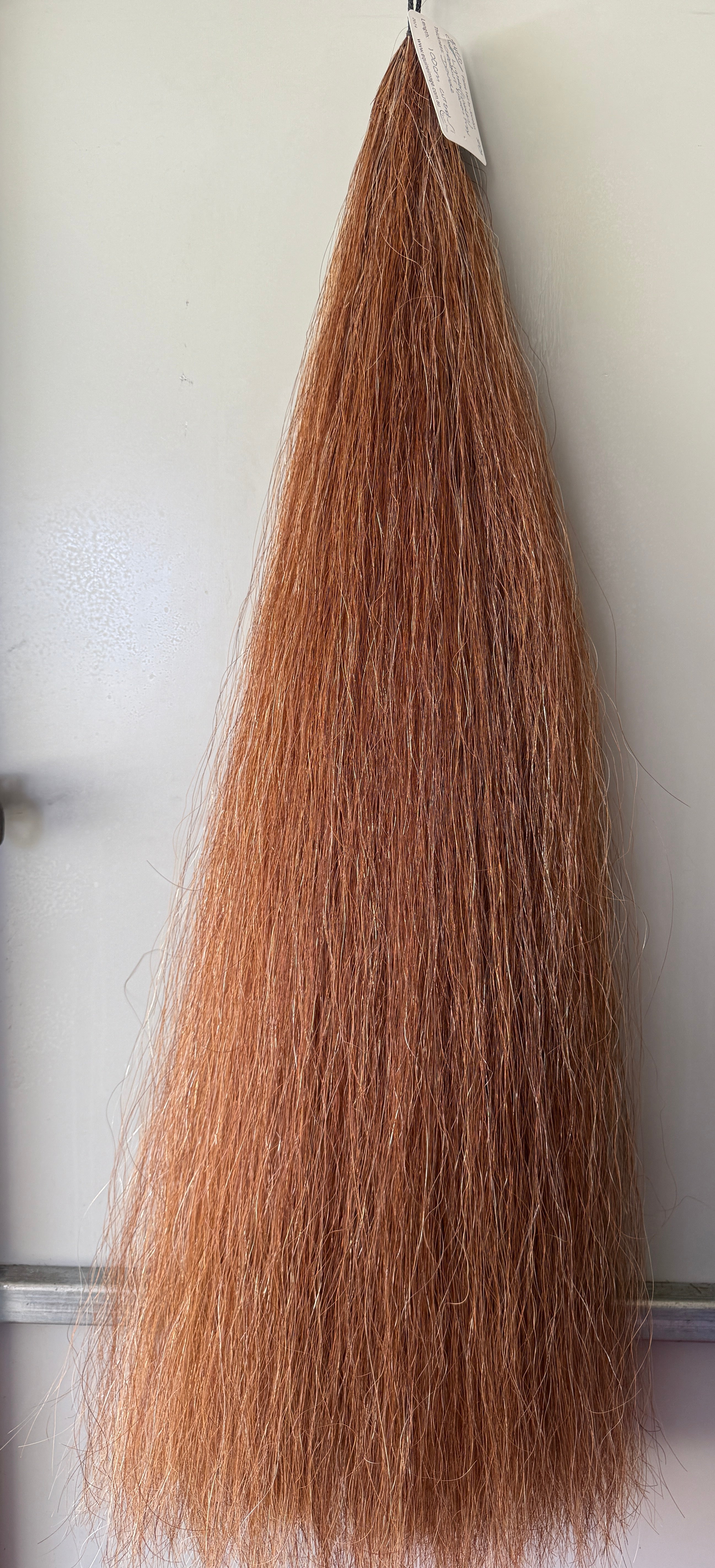 Qhorse length 100 cm  cut end Double thickness. Lighter golden chestnut flaxen mix